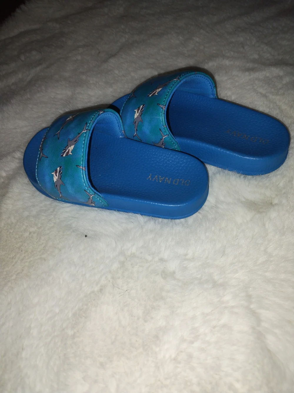 Old Navy Blue Shark Print Slide Sandals